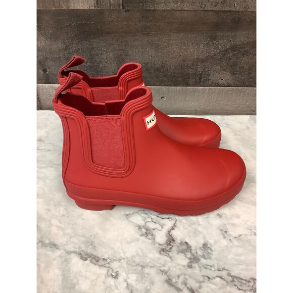 Hunter Women's 6 Military Red Matte Original Chelsea Rain Boots Pull On LM1-58 - Picture 3 of 7